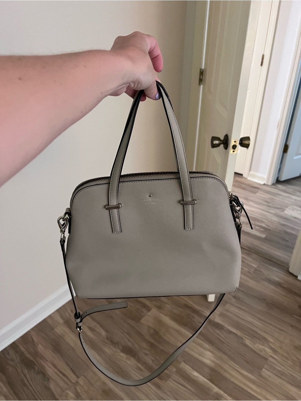 kate spade Gray Leather Dome Satchel with Crossbody Strap